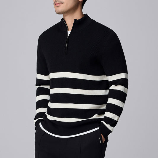 Pull décontracté rayé avec col pour hommes